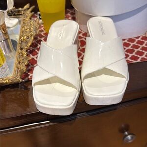 Jeffrey Campbell White Mules Comfortable Chunky Sole